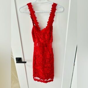 VENUS Vibrant Red Lace Midi Dress